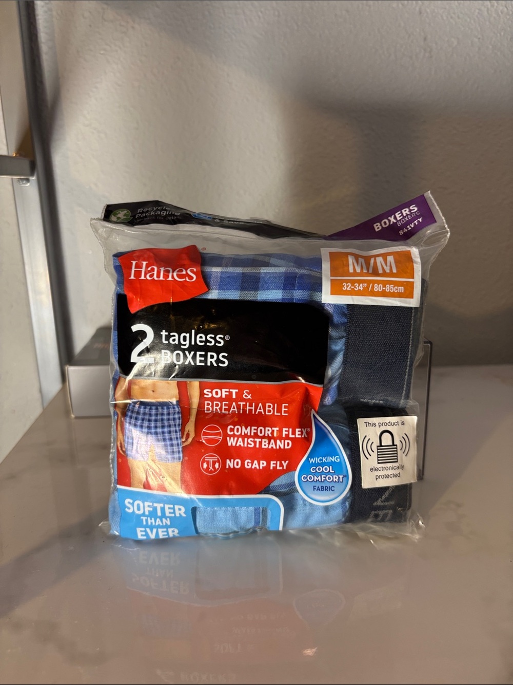 Hanes Men’s Tagless Boxer Briefs - Blue Plaid & Solid Navy - 2 Pack